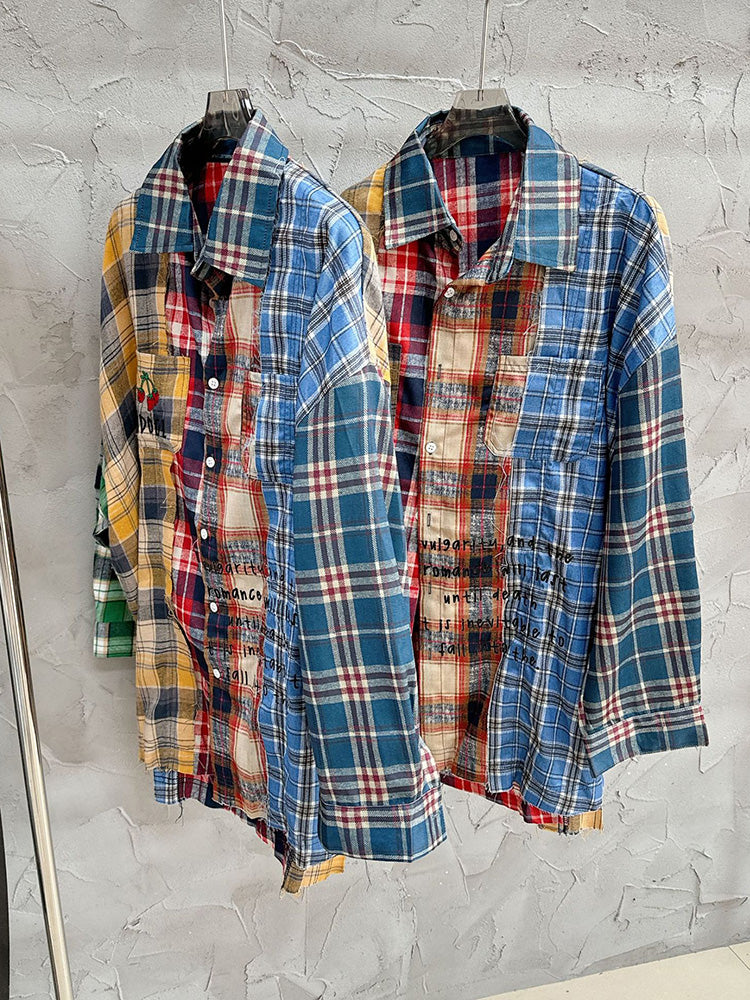 Patchwork Plaid Oversized Shirts