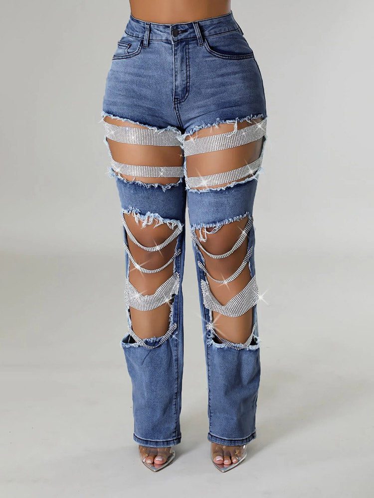 Pearl Rhinestone Denim Jeans