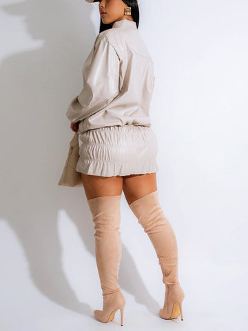 Leather Jacket  Ruched Skirt Set