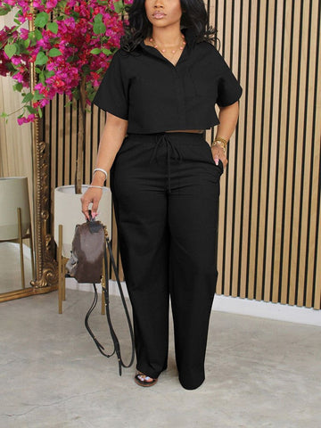 Linen Crop Top Pants Set