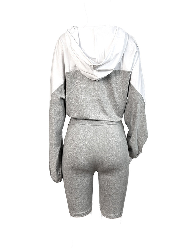 Half Zip Hoodie Biker Shorts Set