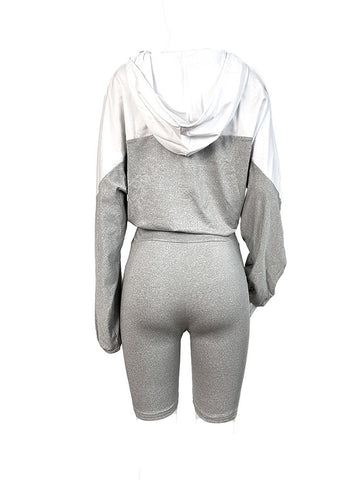 Half Zip Hoodie Biker Shorts Set