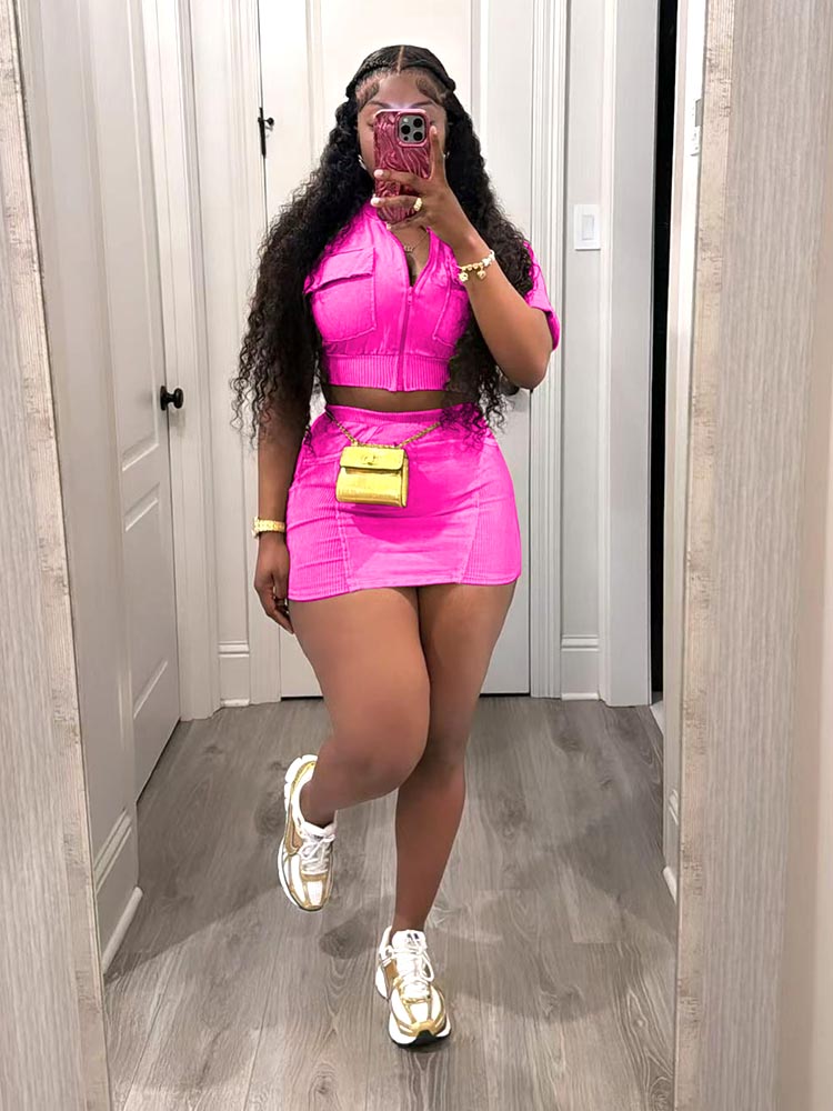 Ribbed Crop Top Skirt Set
