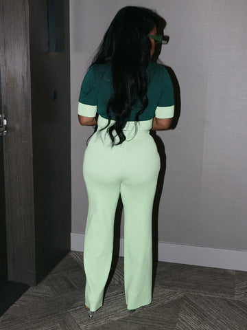 Contrast Crop Top Pants Set