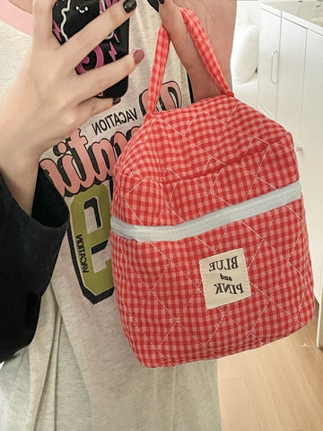 Cranberry Checkered Makeup Bag