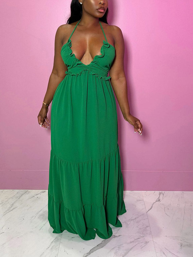 Halter Tie Waist Maxi Dresses