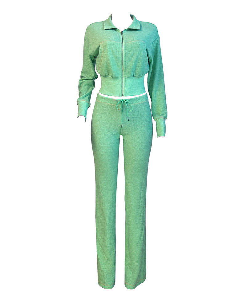 Waffle Jacket  Flare Pants Set