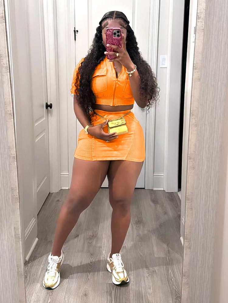 Ribbed Crop Top Skirt Set
