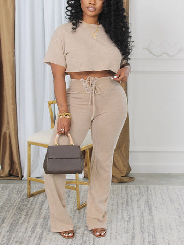Crop Top Lace Up Pants Set
