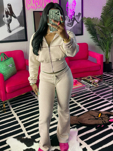Waffle Jacket  Flare Pants Set