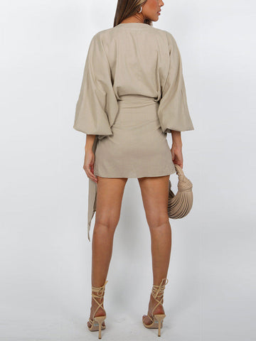 Puff Sleeves Wrap Dresses
