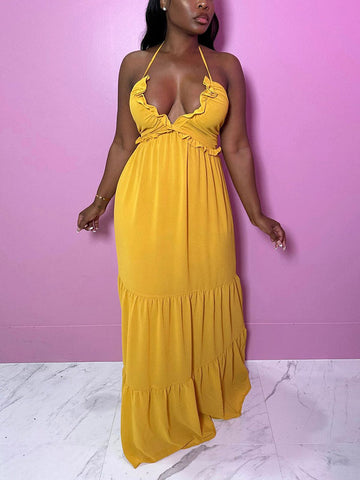 Halter Tie Waist Maxi Dresses