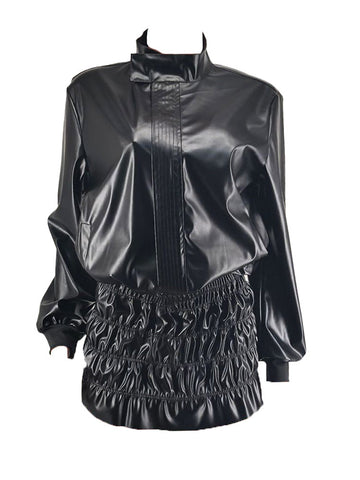 Leather Jacket  Ruched Skirt Set
