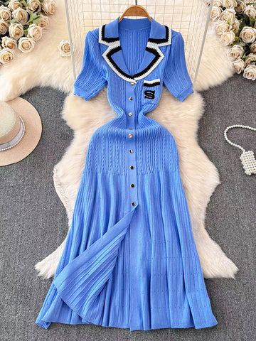 Knit Letter Embroidery Midi Dresses