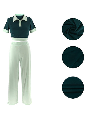 Contrast Crop Top Pants Set