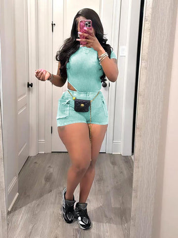 Ribbed Washed Bodysuit Shorts Set