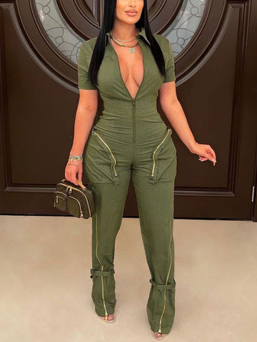 Zipper Cargo Pocket Utility Jumpsuits