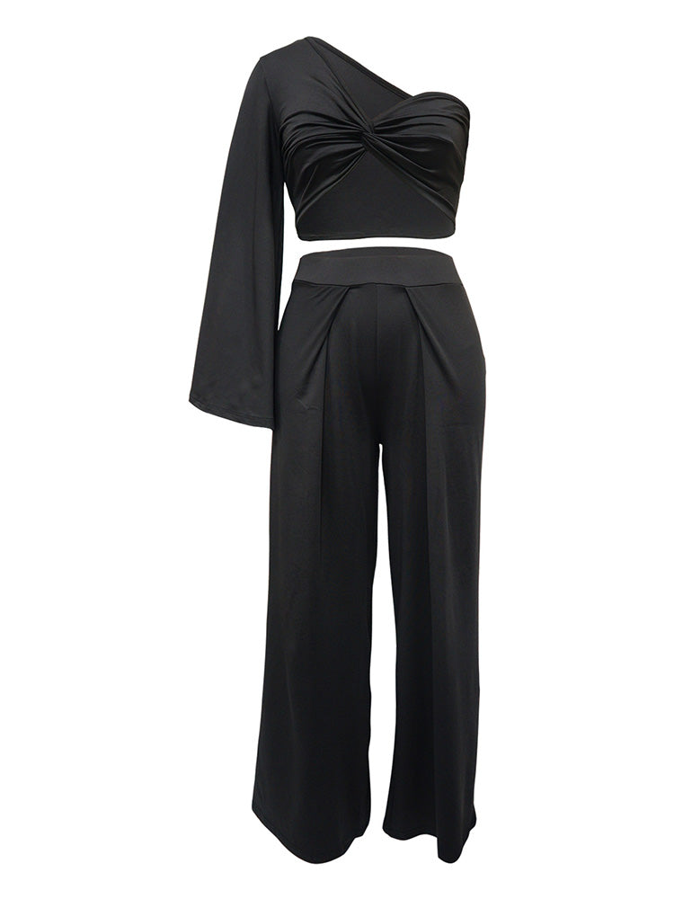 One Shoulder Top  Wide Pants Set