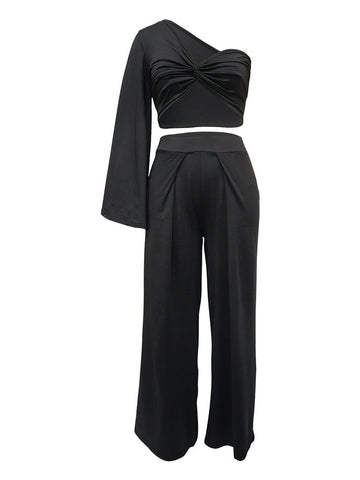 One Shoulder Top  Wide Pants Set