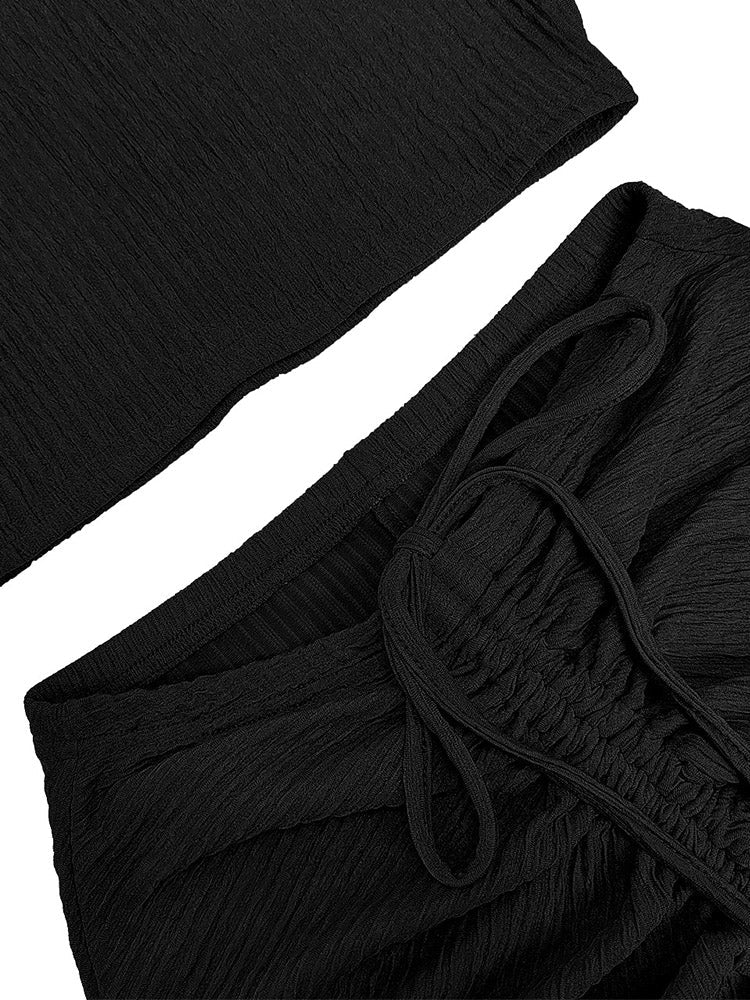 Crop Top Drawstring Skirt Set