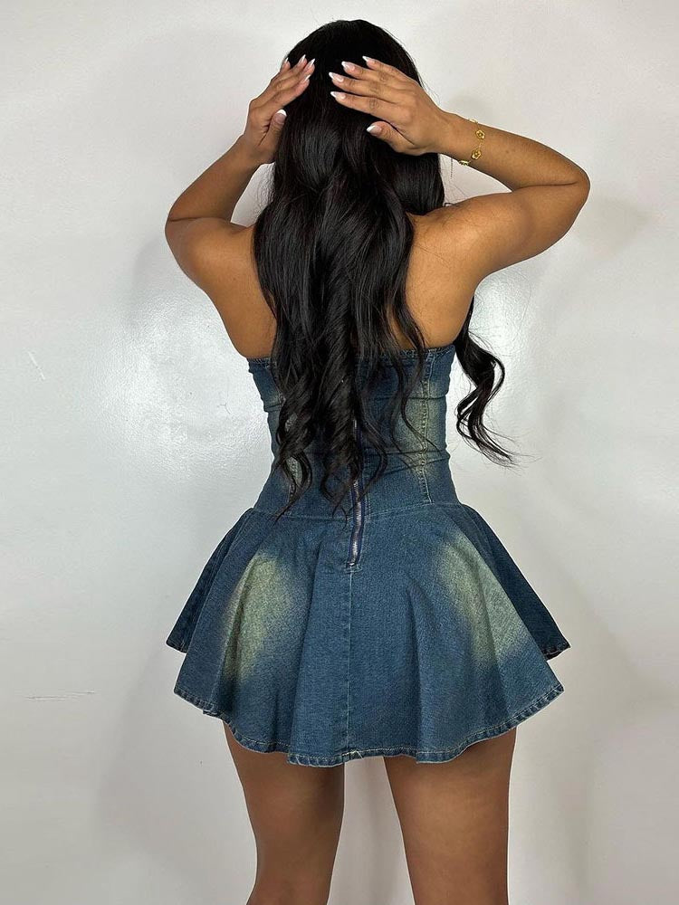 Denim Corset Lace-Up Dresses