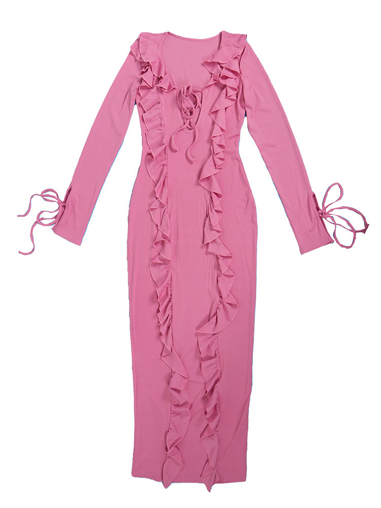 Ruffle Lace-Front Maxi Dresses