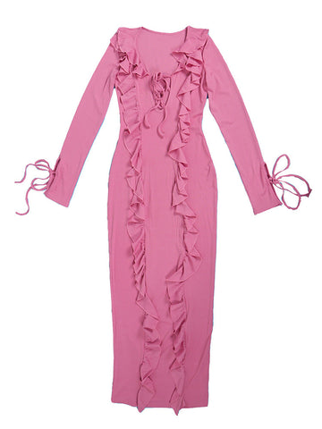 Ruffle Lace-Front Maxi Dresses