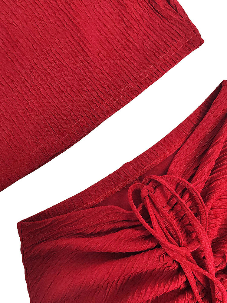 Crop Top Drawstring Skirt Set