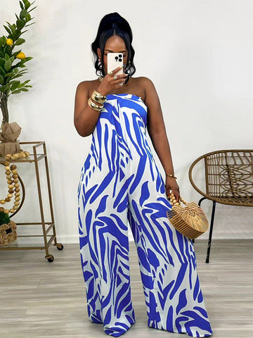 Strapless Printed Wide Jumpsuits