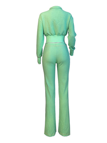 Waffle Jacket  Flare Pants Set