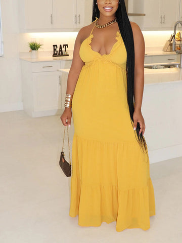 Halter Tie Waist Maxi Dresses