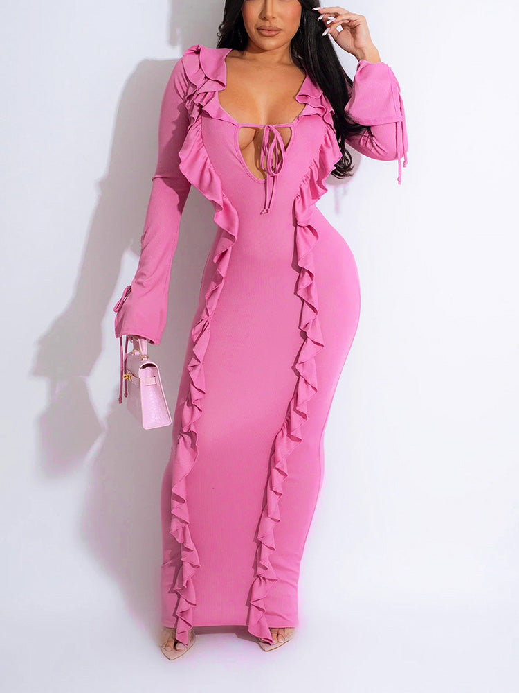 Ruffle Lace-Front Maxi Dresses
