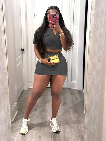 Ribbed Crop Top Skirt Set