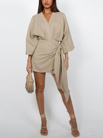 Puff Sleeves Wrap Dresses