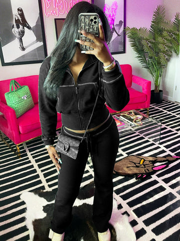 Waffle Jacket  Flare Pants Set
