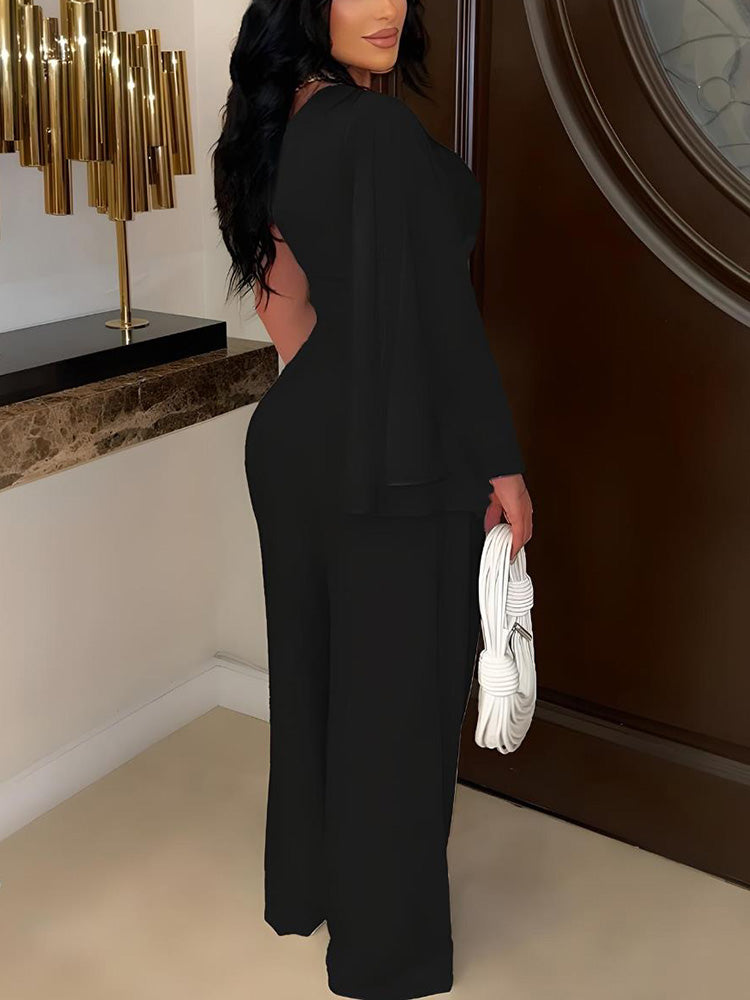 One Shoulder Top  Wide Pants Set