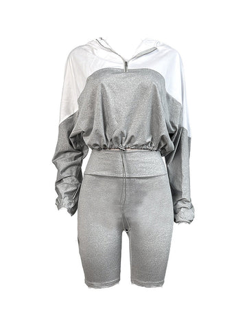 Half Zip Hoodie Biker Shorts Set