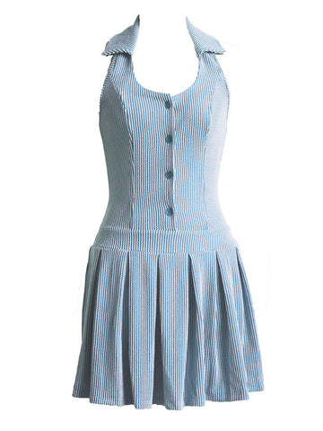 Button Halter Backless Skort Dresses
