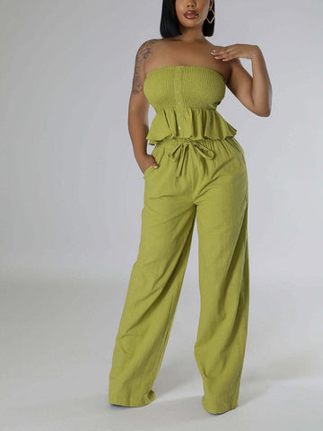 Smock Ruffle Top Pants Set
