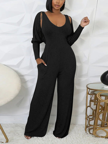 Ribbed Bolero  Jumpsuit Set
