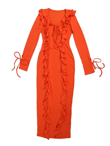 Ruffle Lace-Front Maxi Dresses