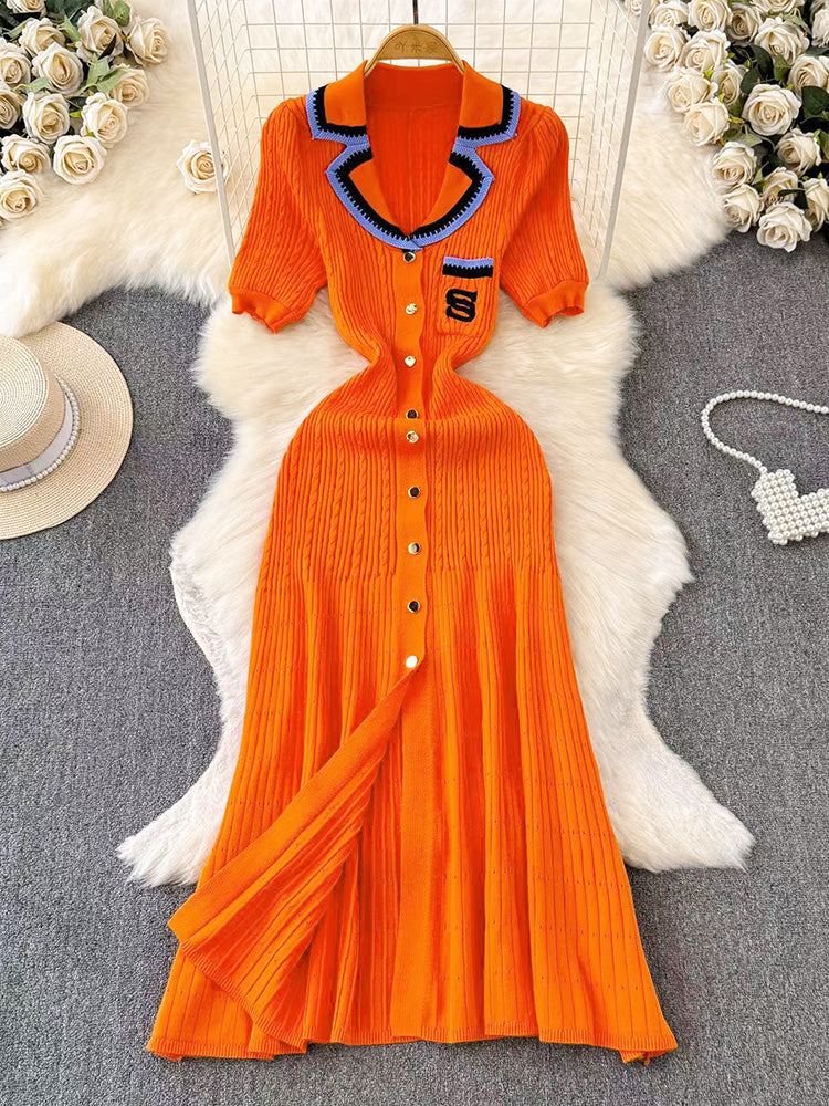 Knit Letter Embroidery Midi Dresses