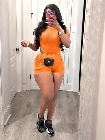 Ribbed Washed Bodysuit Shorts Set