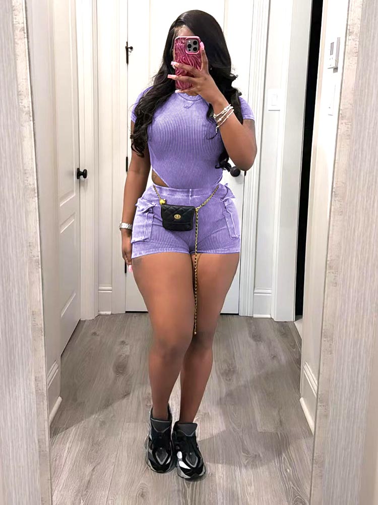 Ribbed Washed Bodysuit Shorts Set
