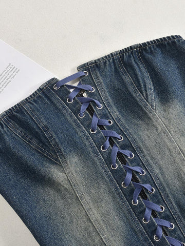 Denim Corset Lace-Up Dresses