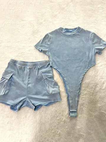 Ribbed Washed Bodysuit Shorts Set