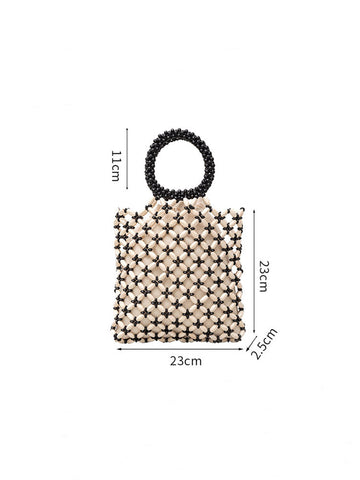 Block Wooden Bead Woven Tote Bag
