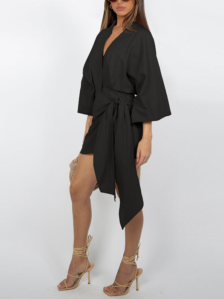 Puff Sleeves Wrap Dresses