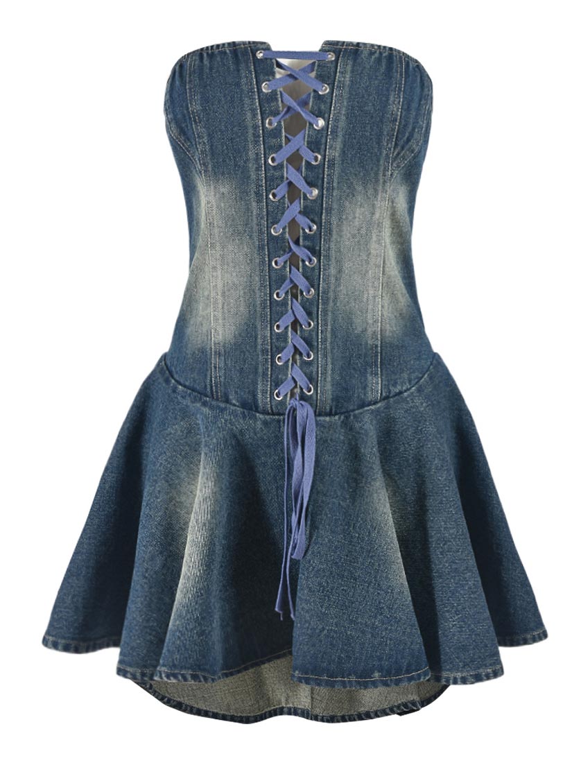 Denim Corset Lace-Up Dresses