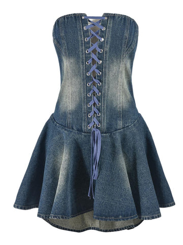 Denim Corset Lace-Up Dresses